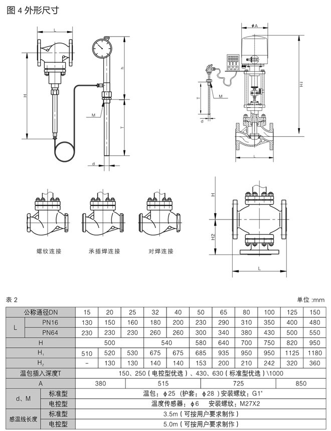 自力式电控温度调节阀尺寸图