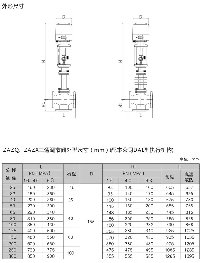 电动三通调节阀外形尺寸图